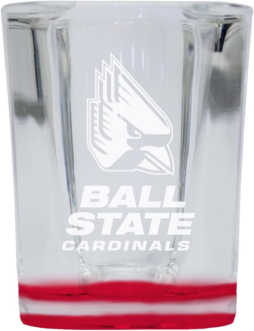 Vaso Tequilero Grabado Ball State University 2 Onzas Base Roja Pack de 2
