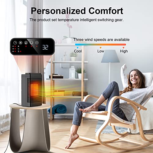 Elektrische radiator, 1500 W, mini-keramische radiator, ventilatorkachel met afstandsbediening, 70 graden oscillatie, 24 uur timer, regelbare thermostaat, 3 modi voor kantoor, slaapkamer, woonkamer - Afbeelding 3