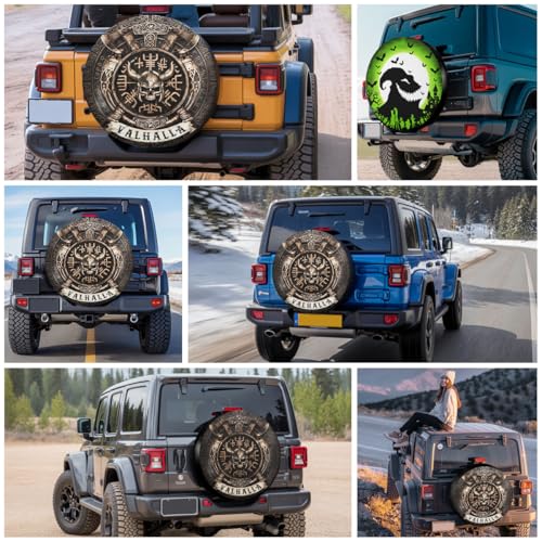 Image of GENANY Viking Shield Emblem Spare Tire Cover for RV Trailer, Waterproof, No Camera Hole, Size 16 Fits 29-31 Inch