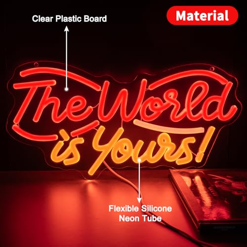 The World is Yours Neon Sign, Dimmable LED Neon Signs for Wall Decor, USB Powered Neon Light Sign Wall Art for Bedroom Christmas Party Classroom, Postive Aesthetic Decoration 14.17 x 7.09" — view 5