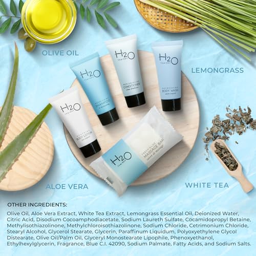 H2O Therapy Hotel Soaps & Toiletries Bulk Set | 1-Shoppe Amenities Kit | 0.85oz Shampoo & Conditioner, Body Wash, Lotion, 1oz Bar Soap | Travel Size | 150 Pieces | Bulk Set, Travel Size