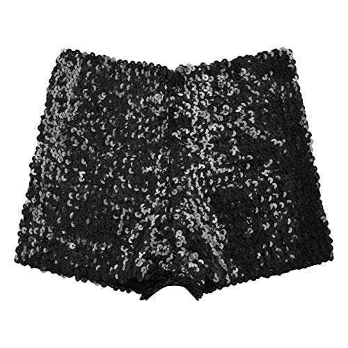 Agoky Kids Girls Shiny Sequin Dance Shorts Hip Hop Jazz Dance Performance Bottom Athletic Tumbling Yoga Shorts Black 6-10 Years #TOP3
