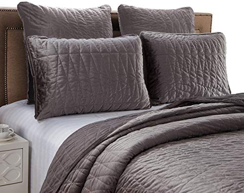 Chezmoi Collection Sheila 3-Piece Premium Heavy Velvet Quilt Set Modern Diamond Pattern Bedspread Coverlet Set (Queen, Gray) #TOP1