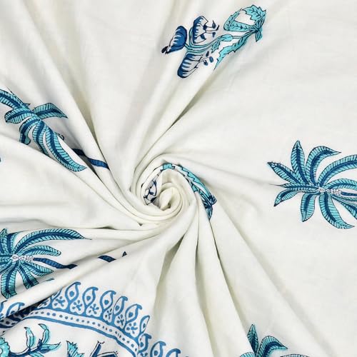 Image of BLOCKS OF INDIA Hand Block Printed Cotton Single Size Reversible Malmal Dohar for Summer (Turq Tree Lily)