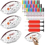 Soulchen 42 Pcs 10 Inch Football, Colors Your Own Footballs Craft Set, Adult Footballs Custom Designs Color Includes 3 Football, 36 Markers and 3 Inflators for Adult Gifts