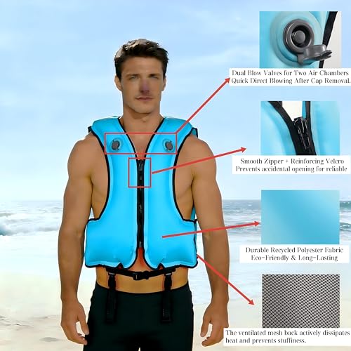 FORWEWAY Aufblasbare Schwimmhilfe Schwimmweste für Erwachsene (bis 100 kg & 150-200 cm), Verstellbare Doppelkammer mit Hochsichtbarkeit – Für Kajak, SUP, Surfen & Wassersport
