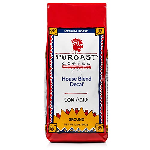 Puroast Coffee Low Acid Ground Coffee, Decaf House Blend, 12 Ounce Bag (Pack of 2)