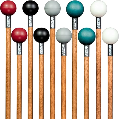 Image of Timber Drum Co. Xylophone /Bell Kit Mallet Set - MADE IN U.S.A. Percussion | Sticks For Glockenspiel, Marimba, Cymbals, Blocks, Tongue Drum - 5 Pairs Soft To Hard, Solid Birch Handles, 15.25 inch