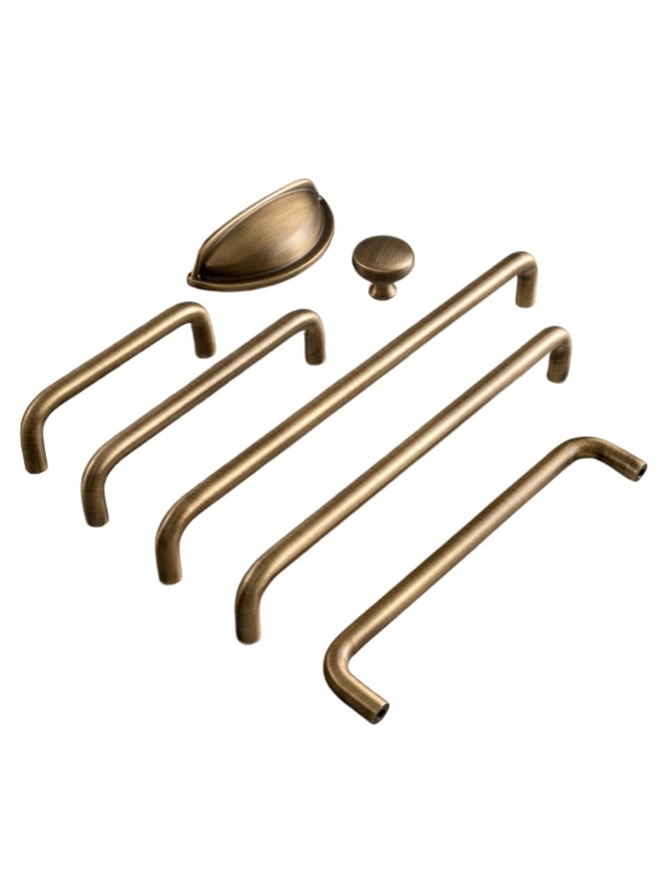 Gwyzax Pitch-Row-192Mm Antique Cabinet Pulls U-Shape Antique Brass Cabinet Pulls Brushed Solid Shell Drawer Handles Kitchen Long Bar Pulls