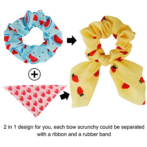 Aco-Uint 20 Pack Scrunchies Hair Ties For Thick Hair, Cute Hair Scrunchies With Ribbon For Girls Fruit Scrunchies With Bow For Women's Hair, Ponytail Holders Hair Accessories For Women #TOP2
