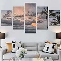 SIGNWIN 5 Panel Canvas Wall Art Palm Tree for Home Decorations Ready to Hang - 60