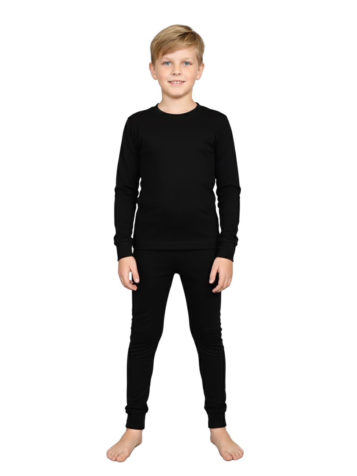 Lux Cott's Wool Set di biancheria intima termica da ragazzo con maniche lunghe e girocollo, set termico per bambini, con strato inferiore e top invernale