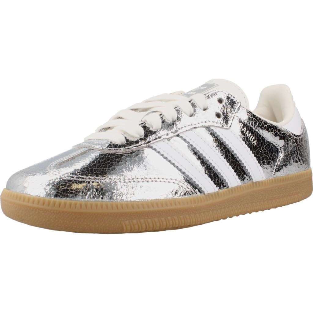 adidas Originals Adidas Samba OG Womens Sneaker (Silver Metallic Cracked Leather, 7.5)