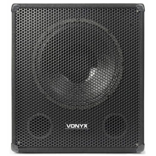 Vonyx SWA15 PA Subwoofer Aktiv, Bass Box, 15 Zoll Sub 600 Watt, XLR, RCA Line, Phase...