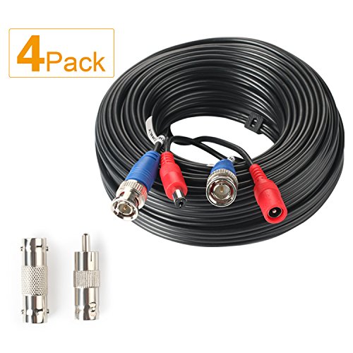 Shd 4Pack 50Feet Bnc Vedio Power Cable Pre-Made Al-In-One Camera Video Bnc Cable Wire Cord For Surveillance Cctv Security System With Connectors(Bnc Female And Bnc To Rca) #TOP2