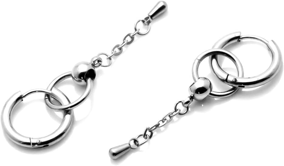 Punk Stainless Steel Huggie Hinged Hoop Earrings Circle Dangle Drop Earrings,2PCS - Image 4