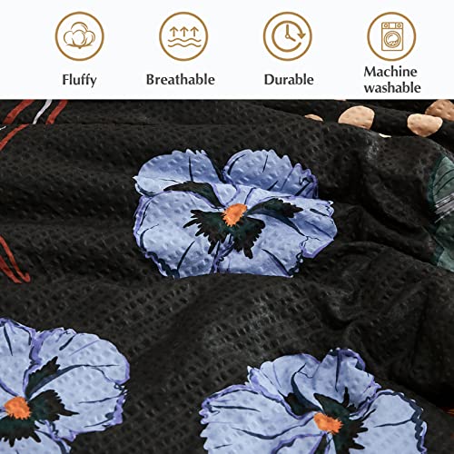 CASAAGUSTO Full Comforter Set, 7 PCS Black Floral Comforter Set with Flowers Leaves Pattern, Soft Seersucker Design All Season Full Size Bedding Set (80"X90")