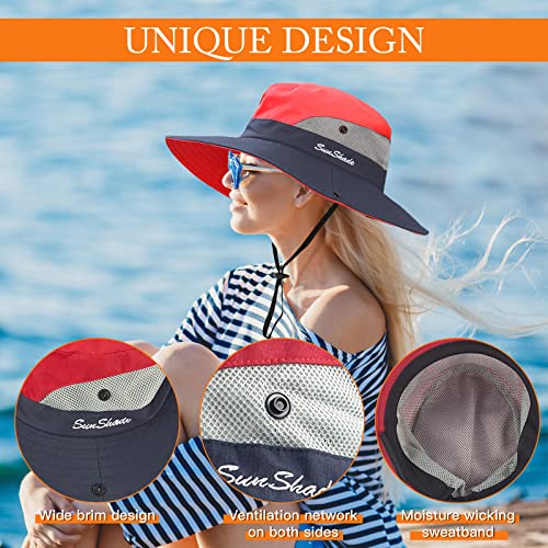 Image of Sun Hats for Women Beach Hat Ponytail Hat Womens Sun Hat with UV Protection Wide Brim