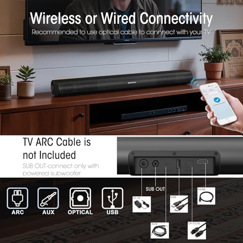Image of BESTISAN Sound Bar with Enhanced Bass-Dual Larger Woofer & Dual Bass Ports, Sound Bar for Smart TV, 22-inch Soundbar with Bluetooth5.3 /TV-ARC /Optical /AUX Input