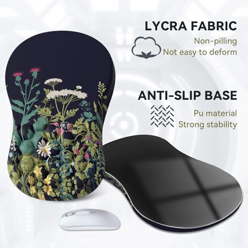 AIMSA Upgraded Wrist Rest Support Mouse Pad, Ergonomic Mousepad Massage Memory Foam Design, Pain Relief Comfortable Wrist Cushion Mat Non-Slip PU Base for Home Office, Flowers Plants — view 5