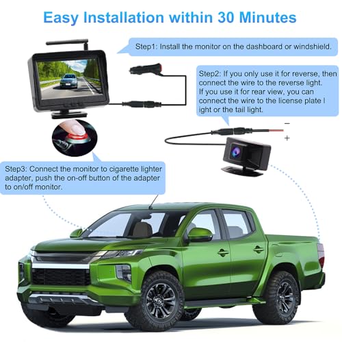 B-Qtech Wireless Backup Camera System Rear View Camera Monitor Kit HD 1080P Reverse Cameras for Truck Car Pickup RV Camper Van Waterproof Night Vision