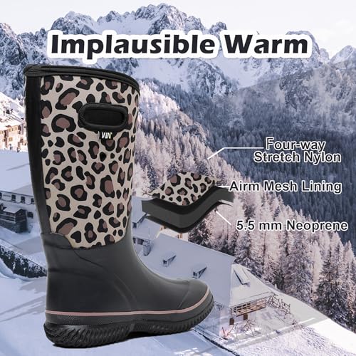 Image of WTW Womens Mid Calf Rain Boots - Waterproof Insulated Neoprene Rubber Boots Mud Outdoor Hunting Garden Boots
