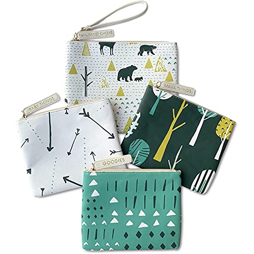 Image of Diaper Bag Organizing Pouches | Set of 4 Including Diaper Clutch | Dry Wet Bag (Green Woodland)