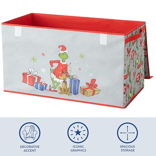 Image of Grinch Dr. Seuss Collapsible Storage Trunk with Lid,Holiday Organizer for Kids Bedroom, Playroom & Nursery,Durable Fabric Box with Handles,Festive Christmas Storage Solution