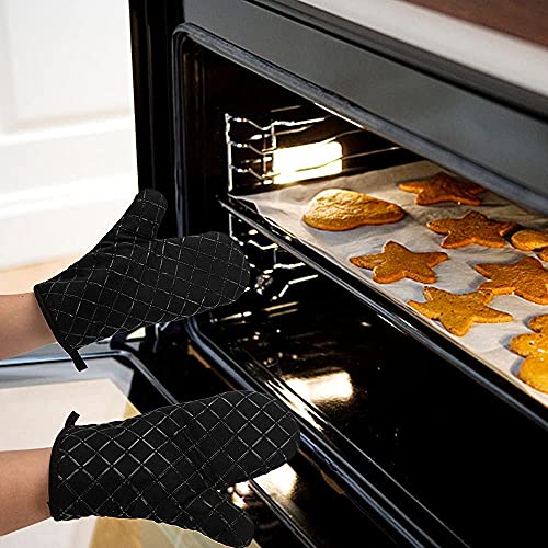 Premium Anti-Rutsch Ofenhandschuhe 1 Paar bis zu 240 °C, Silikon Extrem Hitzebeständige Grillhandschuhe Handschuhe Backofen Handschuhe, zum Kochen, Backen, Barbecue Isolation (Schwarz)