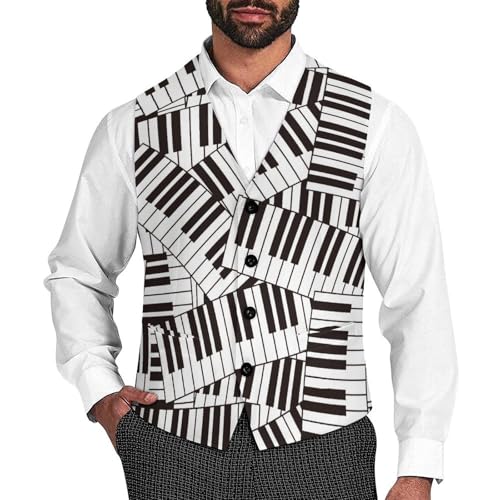 Black And White Keyboard Men's Suit Vest Slim Fit V-Ncek Waistcoat Business Casual Vest