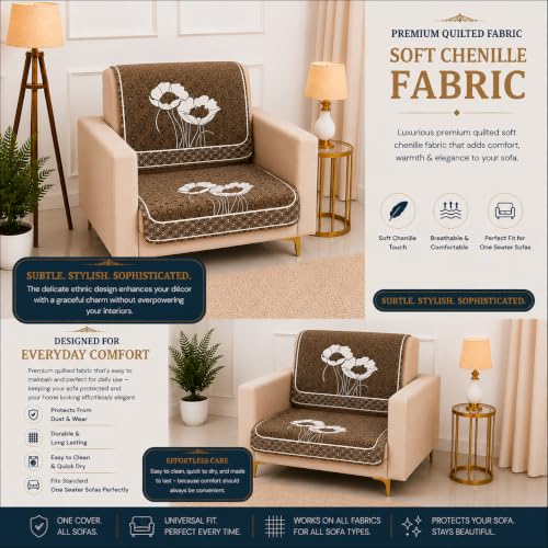 Image of Homerz Premium Chenille Fabric Sofa Cover | Soft, Durable & Dustproof | Decorative Couch Cover (Florida Chocolate, 1 Seater, Seat Cover with Backrest)