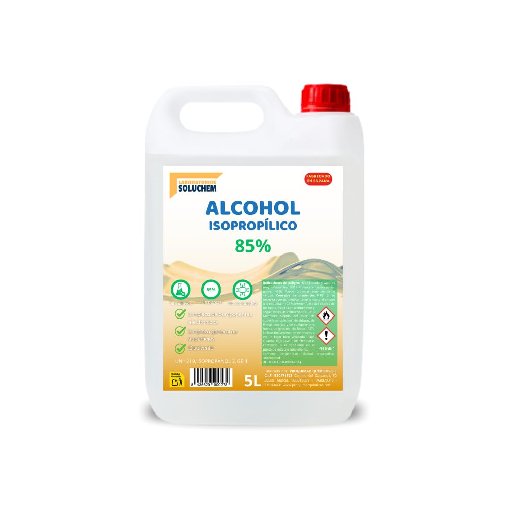 Alcohol Isopropílico 85% - 5 Litros | Limpieza Electrónica y Eliminación de Residuos | Uso Profesional e Industrial