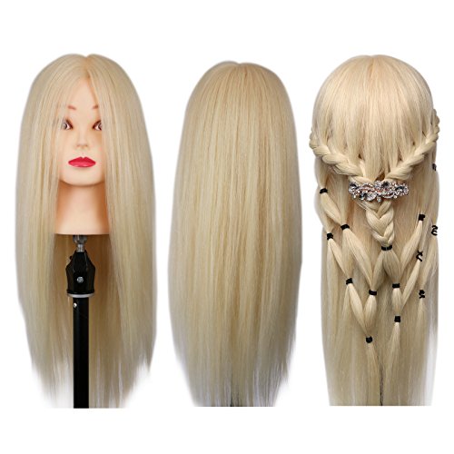 22 inch Blonde Hair Mannequin Head Beauty Training Hairdressing Cosmetology Mannequin Heads With Long Hair for Professional by EMEDA