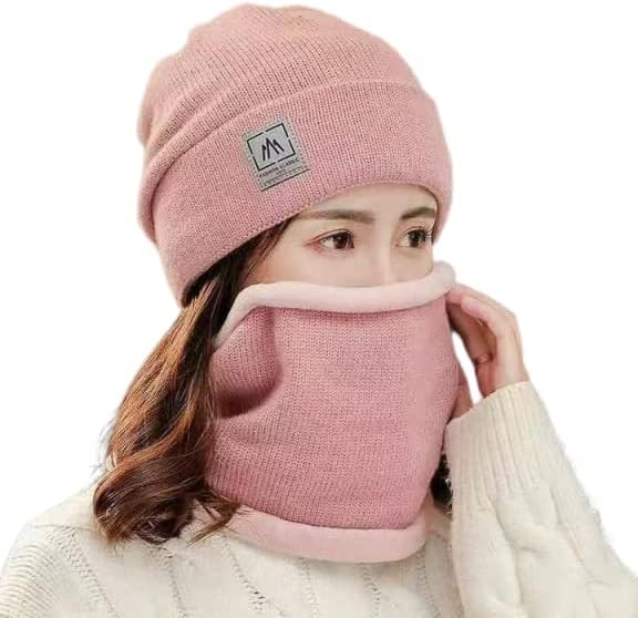 Saara&Co Winter Beanie Hat Scarf Set, Warm Knitted Hat and Circle Scarf, Skiing Hat Neck Warmer, Outdoor Sports Hat Sets with Fleece Liner,Gifts for Women