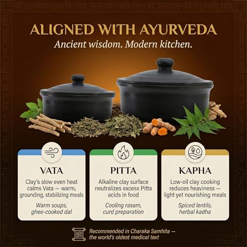 Image of Black Clay Pots for Cooking with Lid | Bartan for Cooking | Clay Handi Set Earthen Kadai | Traditional Handmade Terracotta Cookware for Serving | Natural and Organic Pack of Two 1.5L+2.5L