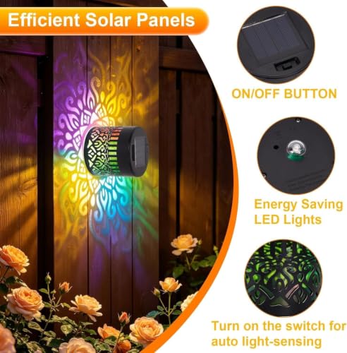Lámpara solar de pared exterior con proyector multicolor automático para vallas y muros 3