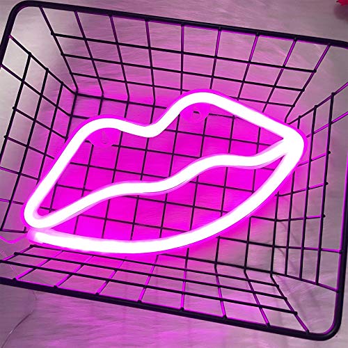 Image of ENUOLI Lip Neon Signs LED Pink Lip Night Neon Light Romantic Wall Decor | Home Room Art Decorative Sexy Neon Lights for Bedroom Bar Girls Birthday Party Christmas Club Wedding Lover Teens Gift