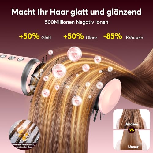 5 in 1 Airstyler,160000 U/Min High-Speed Ionen Föhn, Multifunktionaler Hairstyler, Keine Hitzeschäden Lockenstab Automatisch, Rundbürstenföhn Warmluftbürste,Zum Glätten,Trocknen,Locken,mit Reisetasche