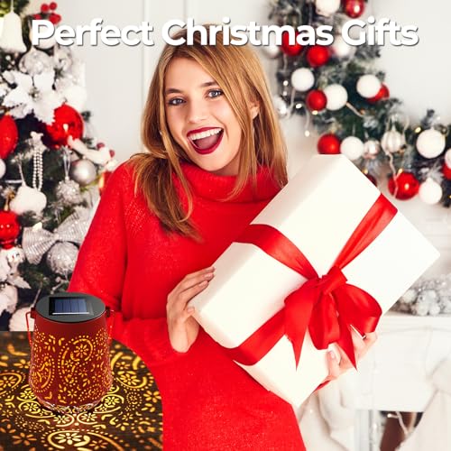 4 Pack Solar Lanterns Outdoor Waterproof Solar Lights Christmas Gifts for Women Garden Decor LED Hanging Solar Powered Lantern with Handle for Outside Patio Yard Table Fence