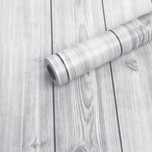 wolpin Wall Stickers Wallpaper Wood Grain (45 x 500 cm) Waterproof Plank Nautical Home Office, Furniture, Door, Wardrobe, Kids Room, Decoration, DIY Self Adhesive, Gray