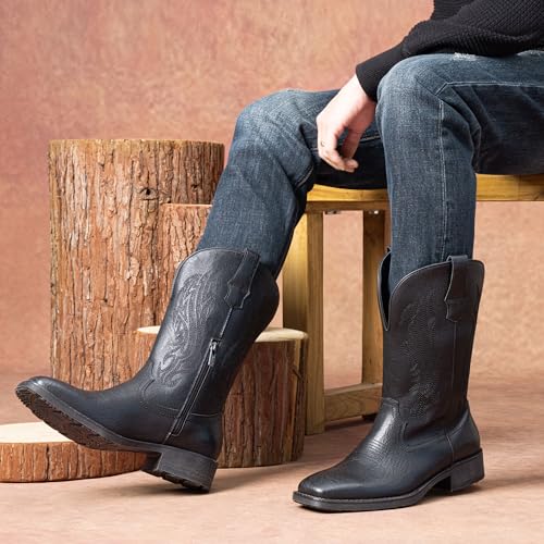 Image of Jousen Cowboy Boots for Men Embroidery Men's Western Boots Retro Square Toe Mens Boot Botas Vaqueras Para Hombre