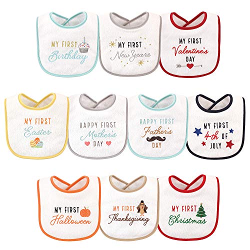 Image of Hudson Baby Unisex Baby Cotton Terry Drooler Bibs with Fiber Filling, Holiday Birthday, One Size