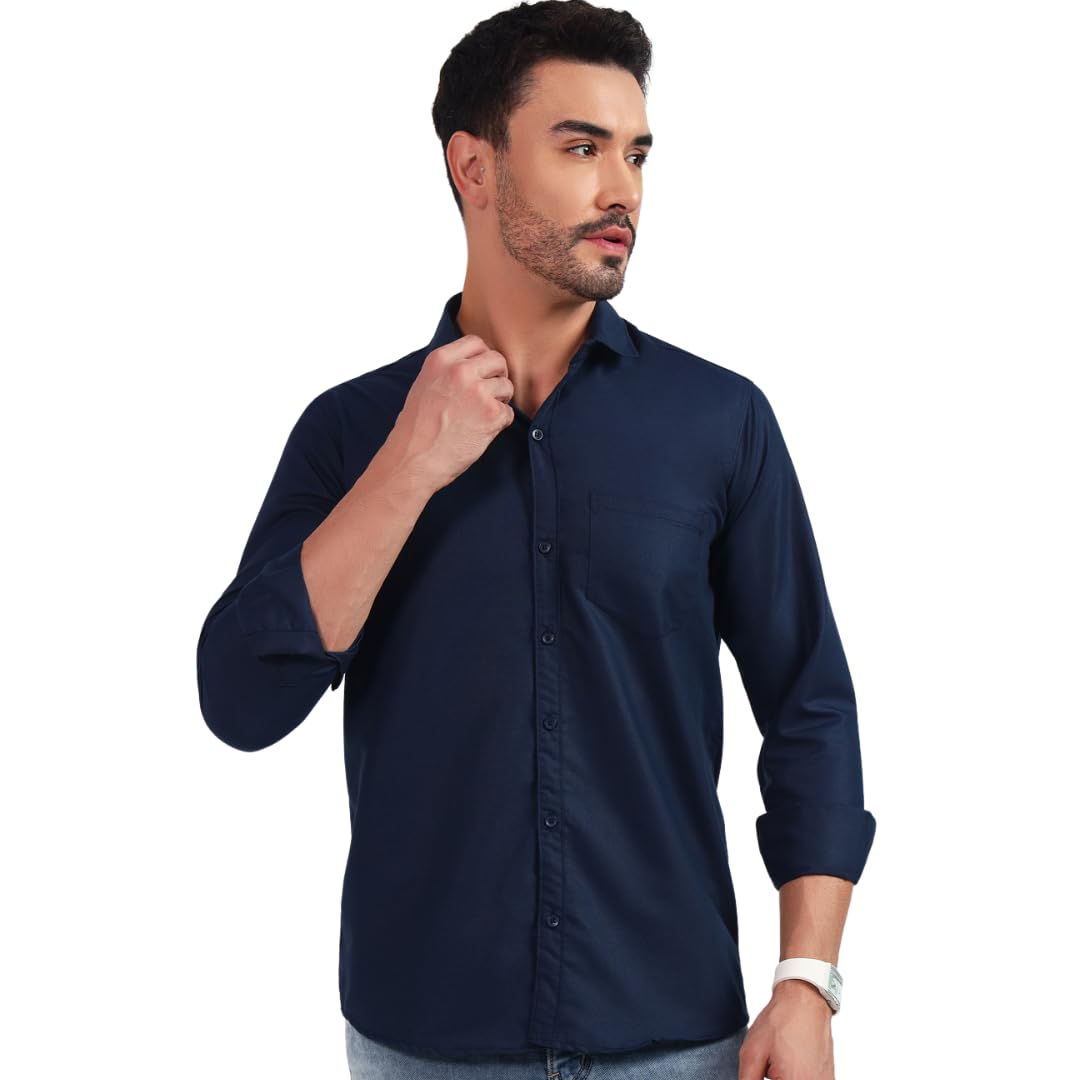 Men's Slim Fit Cotton Casual Shirt | Full Sleeve Solid Pattern | Smart & Comfortable | Soft Breathable Roll-Up Sleeves | Office to Evening Style