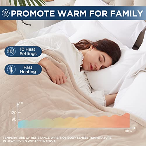 Westinghouse Electric Blanket King Size, Super Cozy Soft Flannel 100"" x 90"" Heated Blanket with 10 Fast Heating Levels & 1-12 Auto-Off, Machine Washable, ETL&FCC Certification, Beige