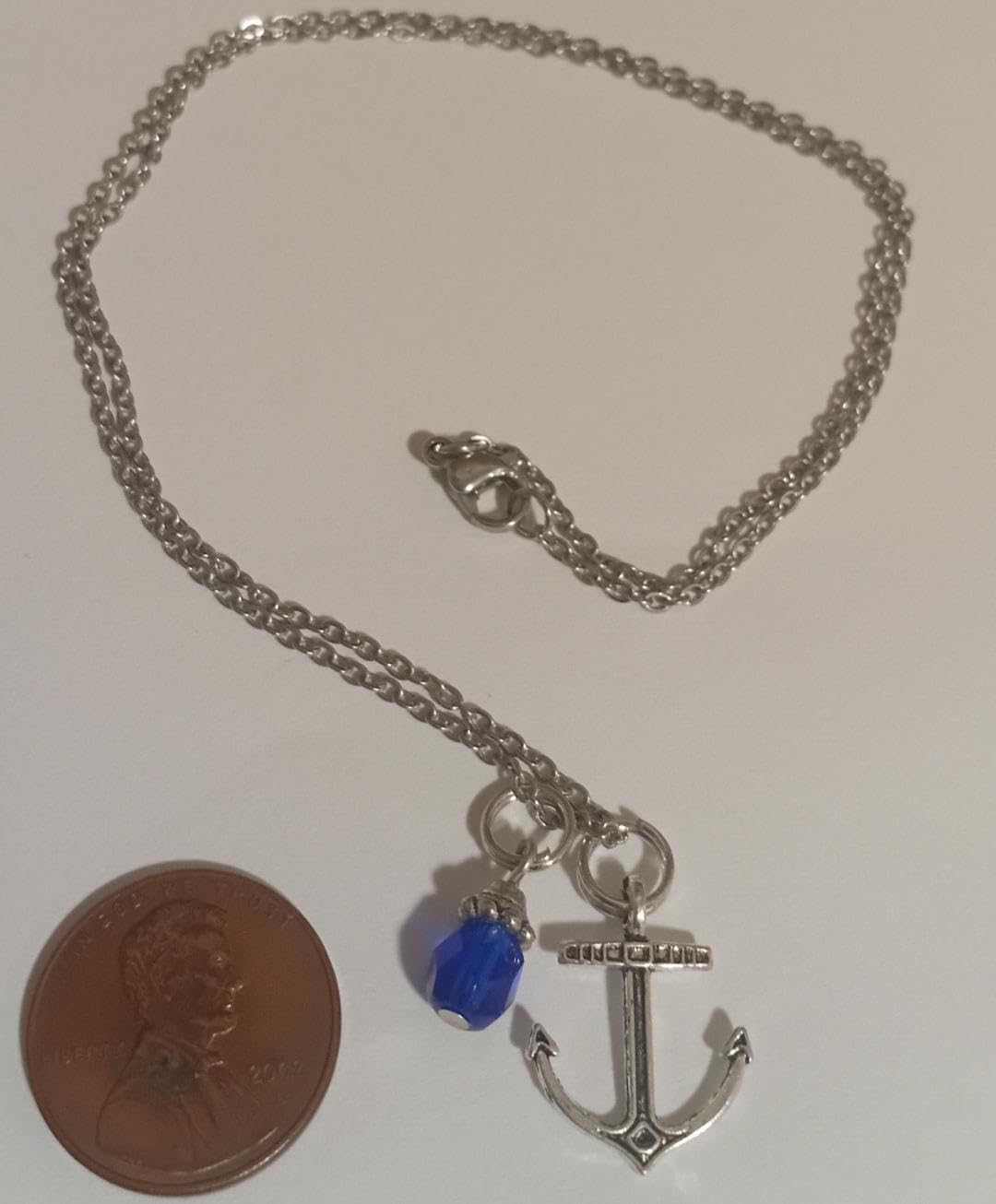 Anchor Necklace & Earring Set with Dark Blue Crystal Accent Beads on Sterling Silver Earwires - Image 5