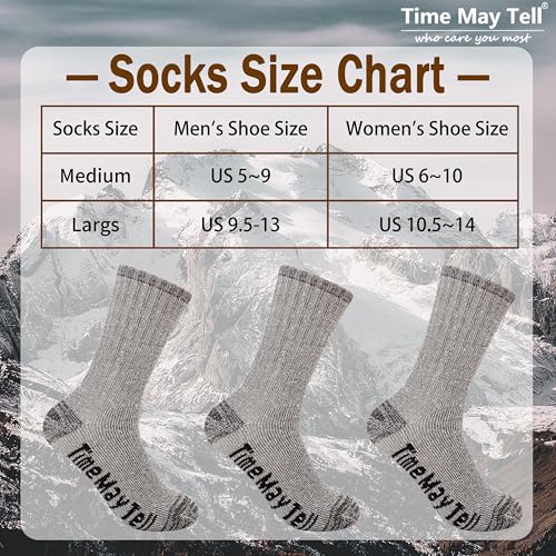 Image of Time May Tell Mens Merino Wool Hiking Cushion Socks Thermal Warm Crew Winter Boot Socks Pack (2 /4 Pair,6-13 Size)