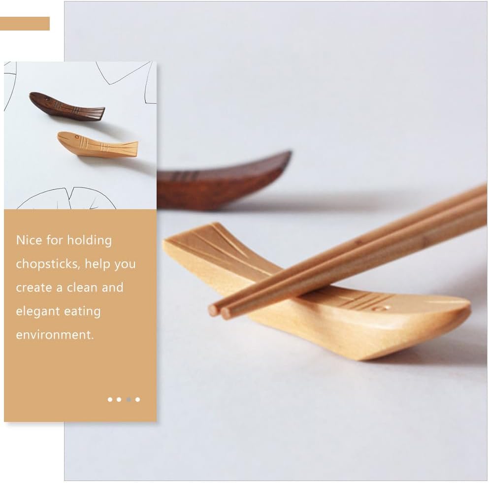 IMIKEYA 4 Pcs Fish Chopstick Rest Japanese Style Chopsticks Stand for Table Decor Smooth Wooden Chopstick Holder for Sushi Noodles Spoon and Fork Kitchen Utensil Organizer