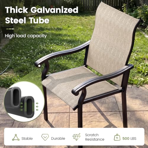 Image of UDPATIO Patio Dining Chairs Set of 4, High Back Wide Seat Outdoor Furniture Chairs with All Weather Breathable Textilene, for Lawn Garden Backyard, Brown