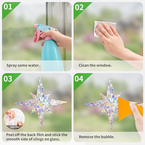 Image of DELLAN 48 Pcs AngularStar Rainbow Window Clings to Prevent Birds Strikes