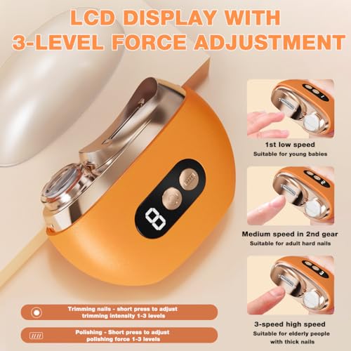 Image of ZIBUYU Electric Nail Trimmer Nail Filer with Light, USB Cordless Quiet Nail Clipper with 3 Speed, Travel Nail Cutter with Dust Bin, 500mAh Battery